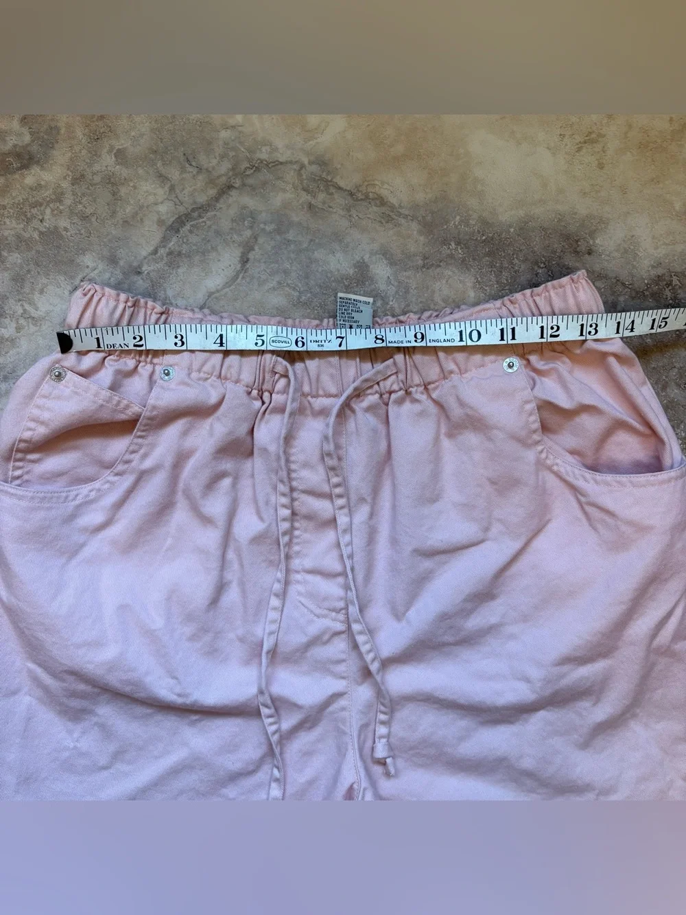 Vintage Pink High Waisted Shorts Elastic Drawstring Denim Cotton size M